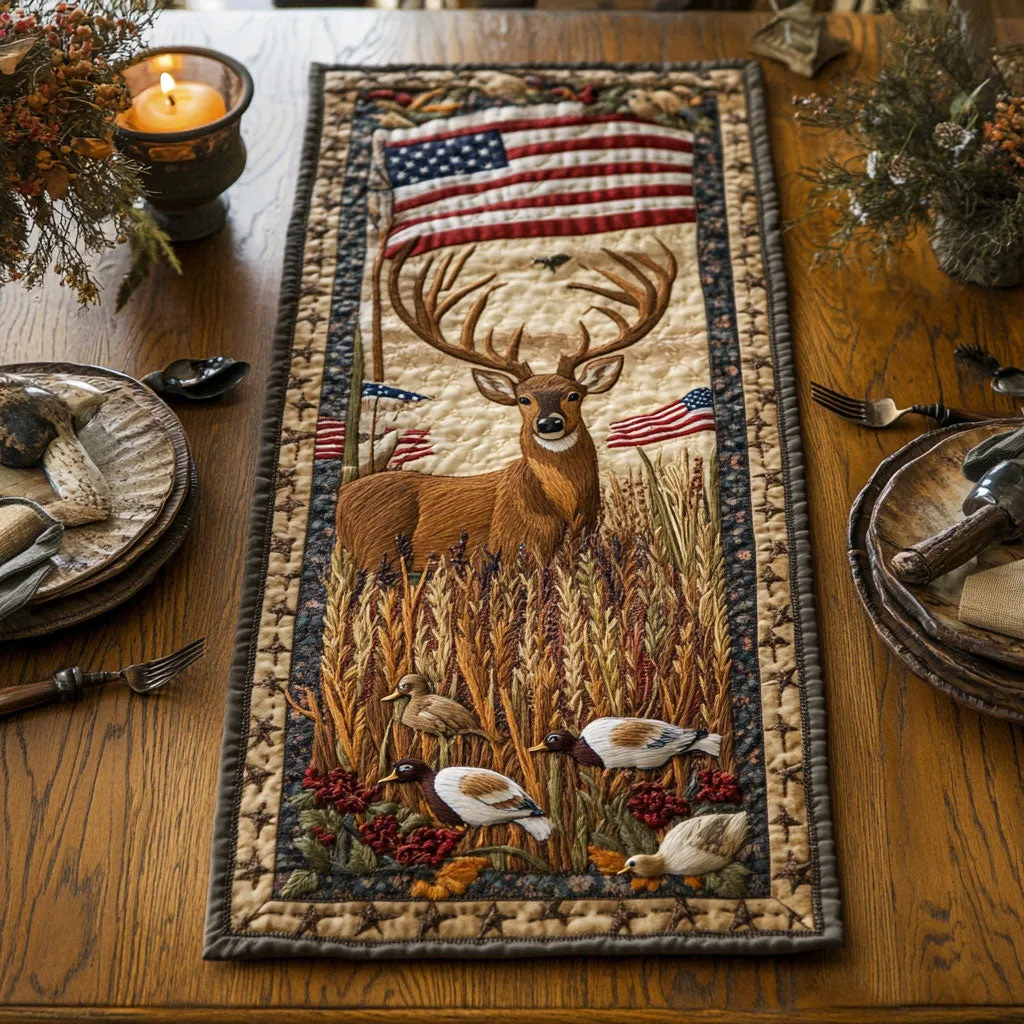 Swirling Patriotic Pattern Quilted Table Runner