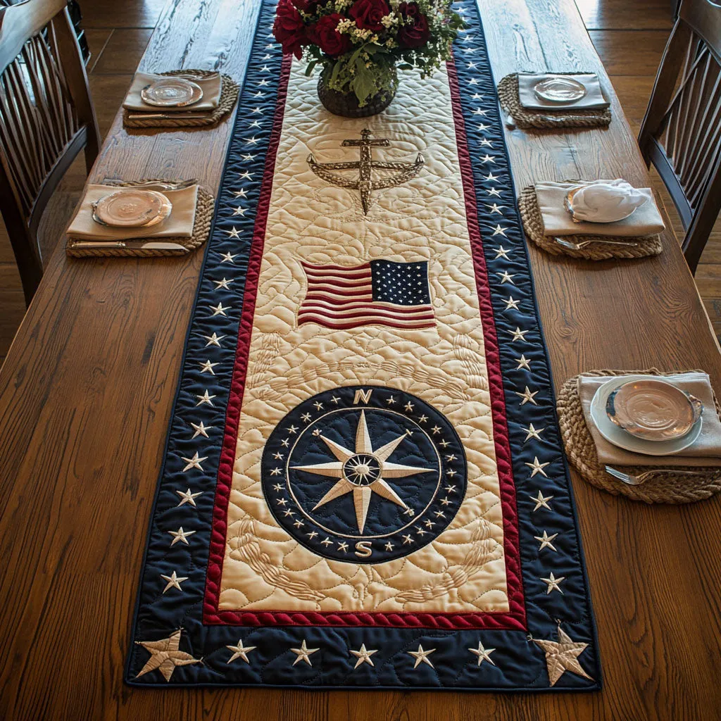 Swirling Patriotic Pattern Quilted Table Runner