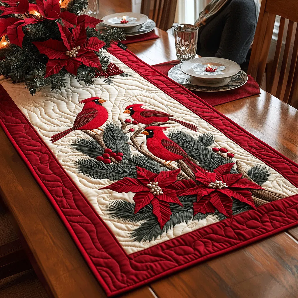 Swirling Cardinal Pattern Quilted Table Runner