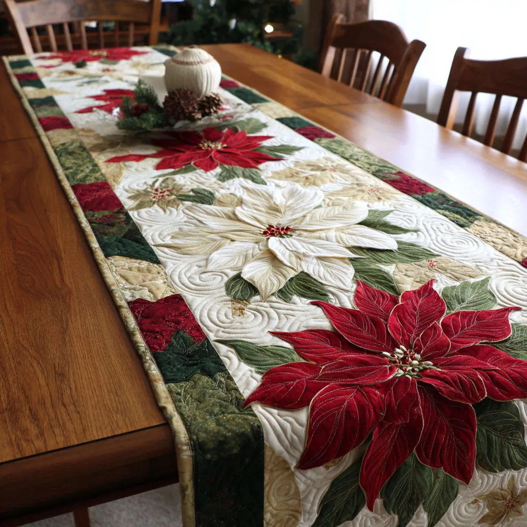 Swirling Petals Pattern Quilted Table Runner