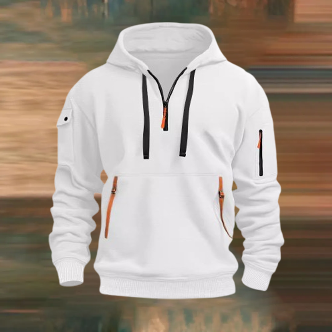 Hooded zip-up sweatshirt with multiple pockets