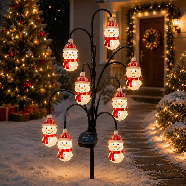 🎄 Solar Christmas tree garden stake with glowing ornaments