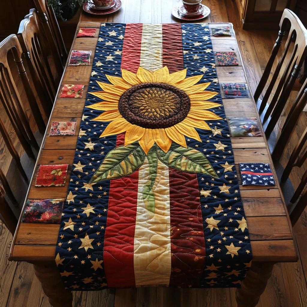Swirling Patriotic Pattern Quilted Table Runner