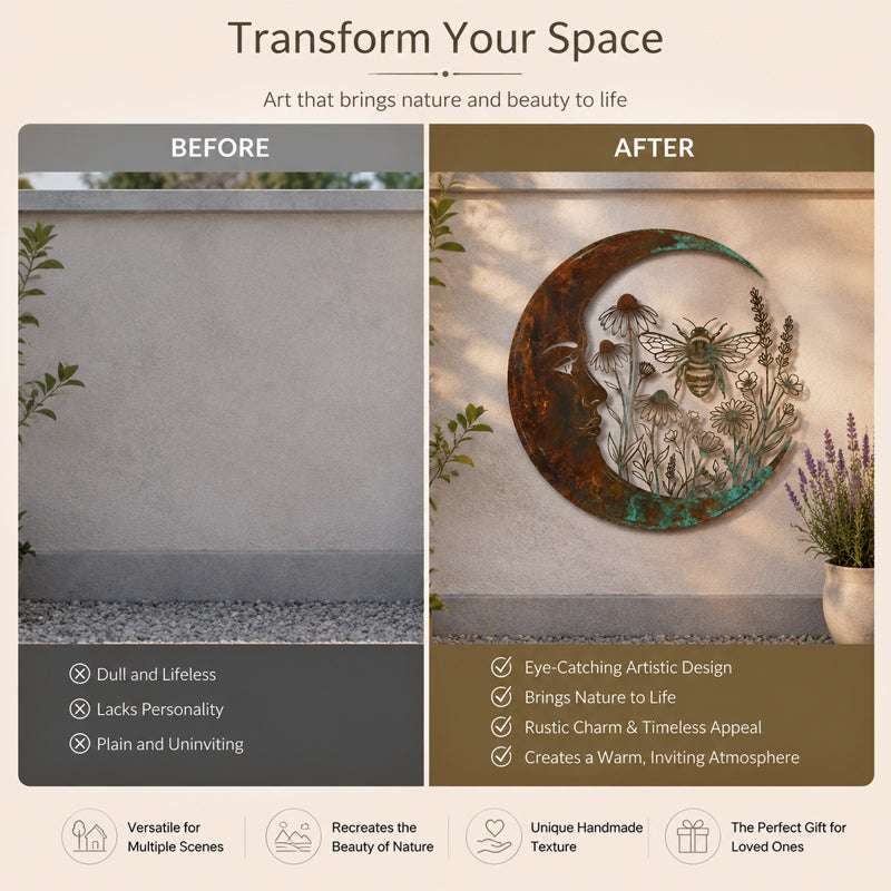 ⏰ LAST DAY 50% OFF - 🌙Enchanted Moon Garden Wall Art – Vintage Nature Inspired Metal Wall Decor