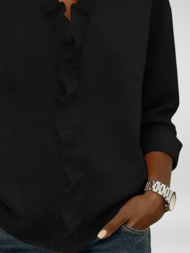 Camisa informal Blouse with Ruffles, V-Neck and Long Sleeves