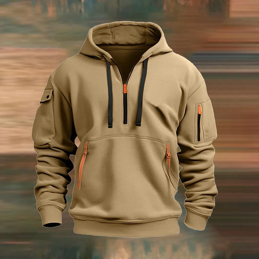 Hooded zip-up sweatshirt with multiple pockets