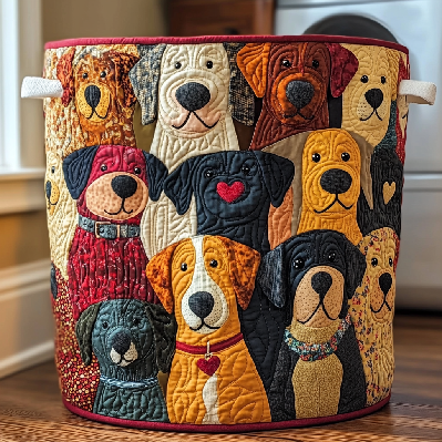 Dog Quilted Laundry Basket