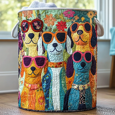 Dog Quilted Laundry Basket