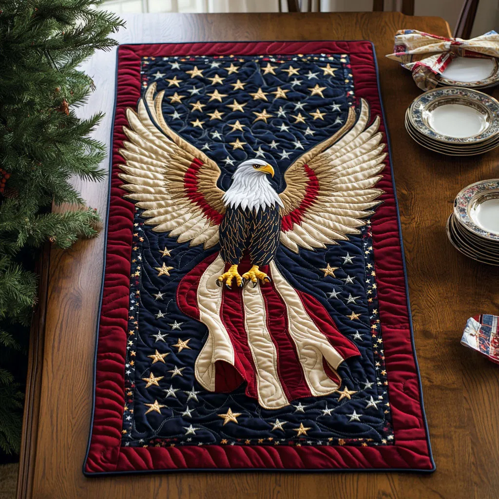 Swirling Patriotic Pattern Quilted Table Runner