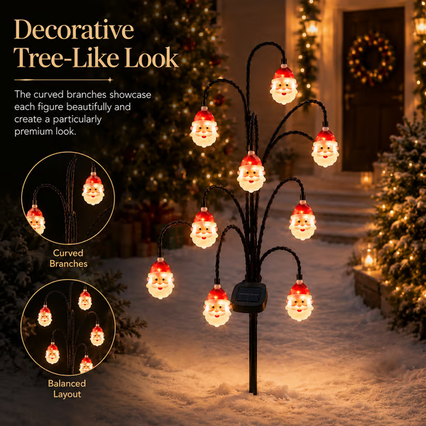 🎄 Solar Christmas tree garden stake with glowing ornaments