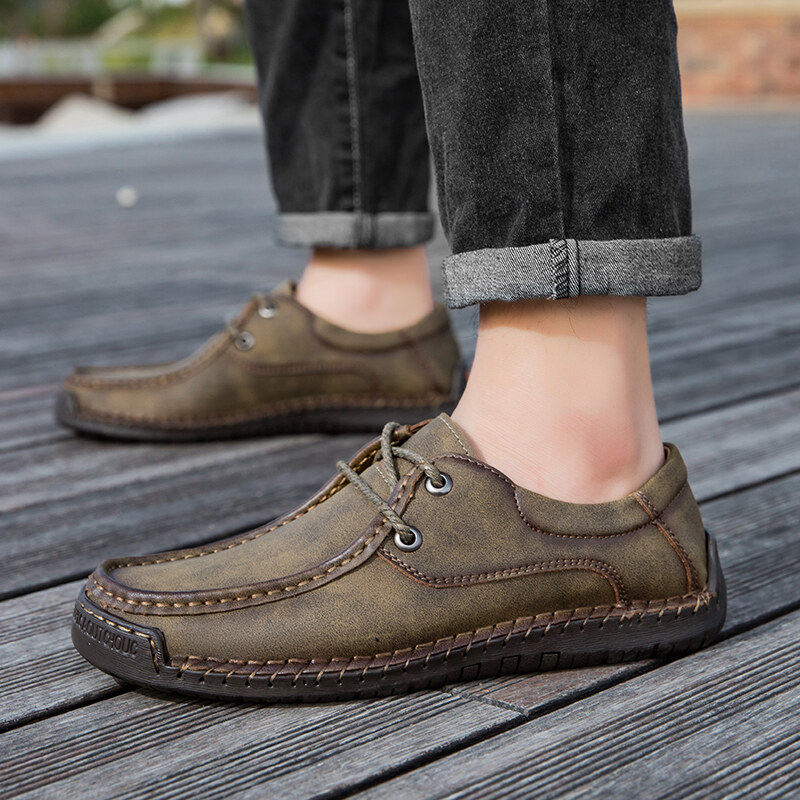 ⏰Last Day! 60% OFF  🔥Men's Handmade Leather Casual Shoes, Lace-up Oxford Loafers with Stitched Sole