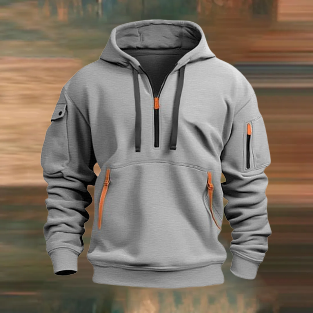Hooded zip-up sweatshirt with multiple pockets