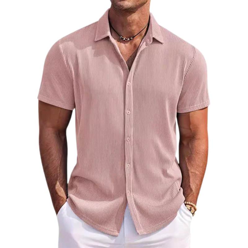 Men's Cotton Striped Jacquard Casual Loose Short Sleeve Shirt