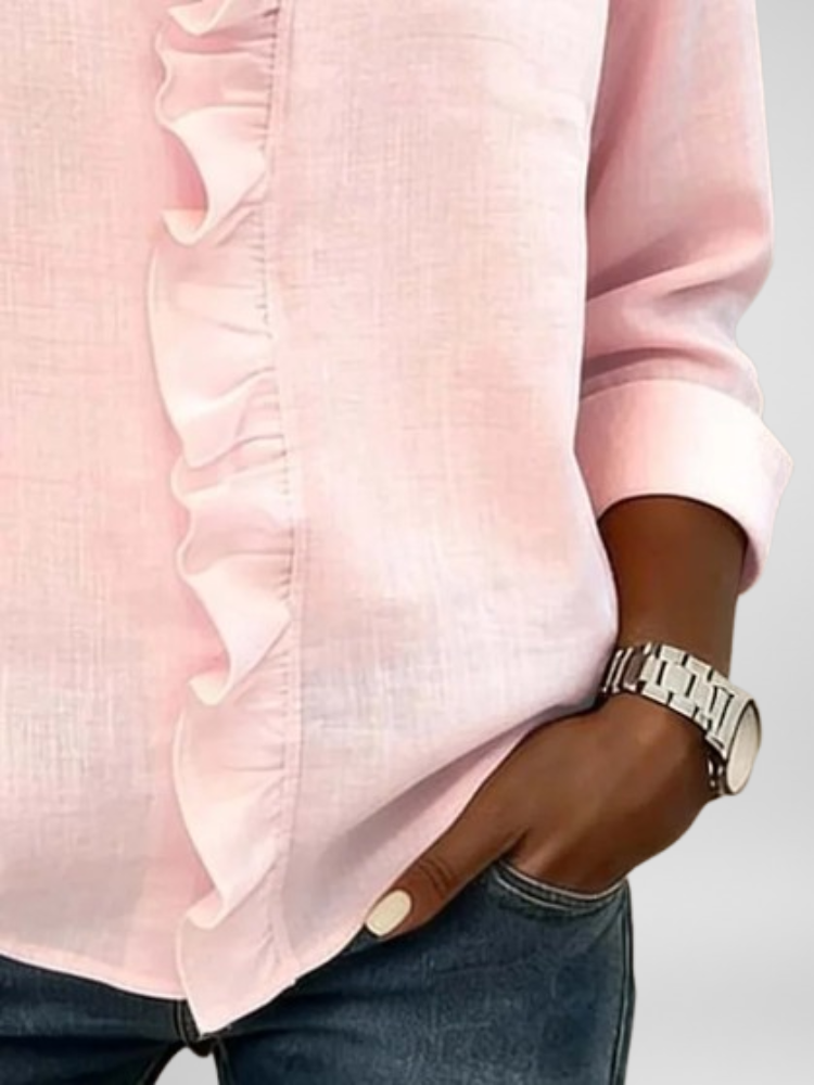 Camisa informal Blouse with Ruffles, V-Neck and Long Sleeves
