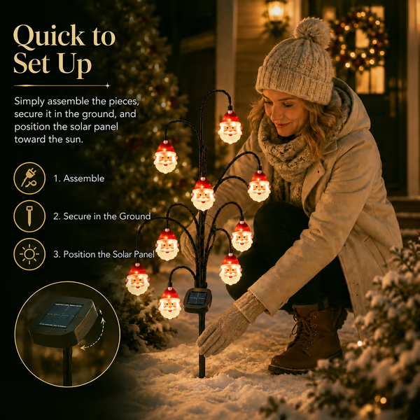 🎄 Solar Christmas tree garden stake with glowing ornaments