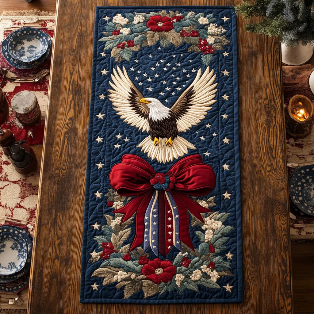 Swirling Patriotic Pattern Quilted Table Runner