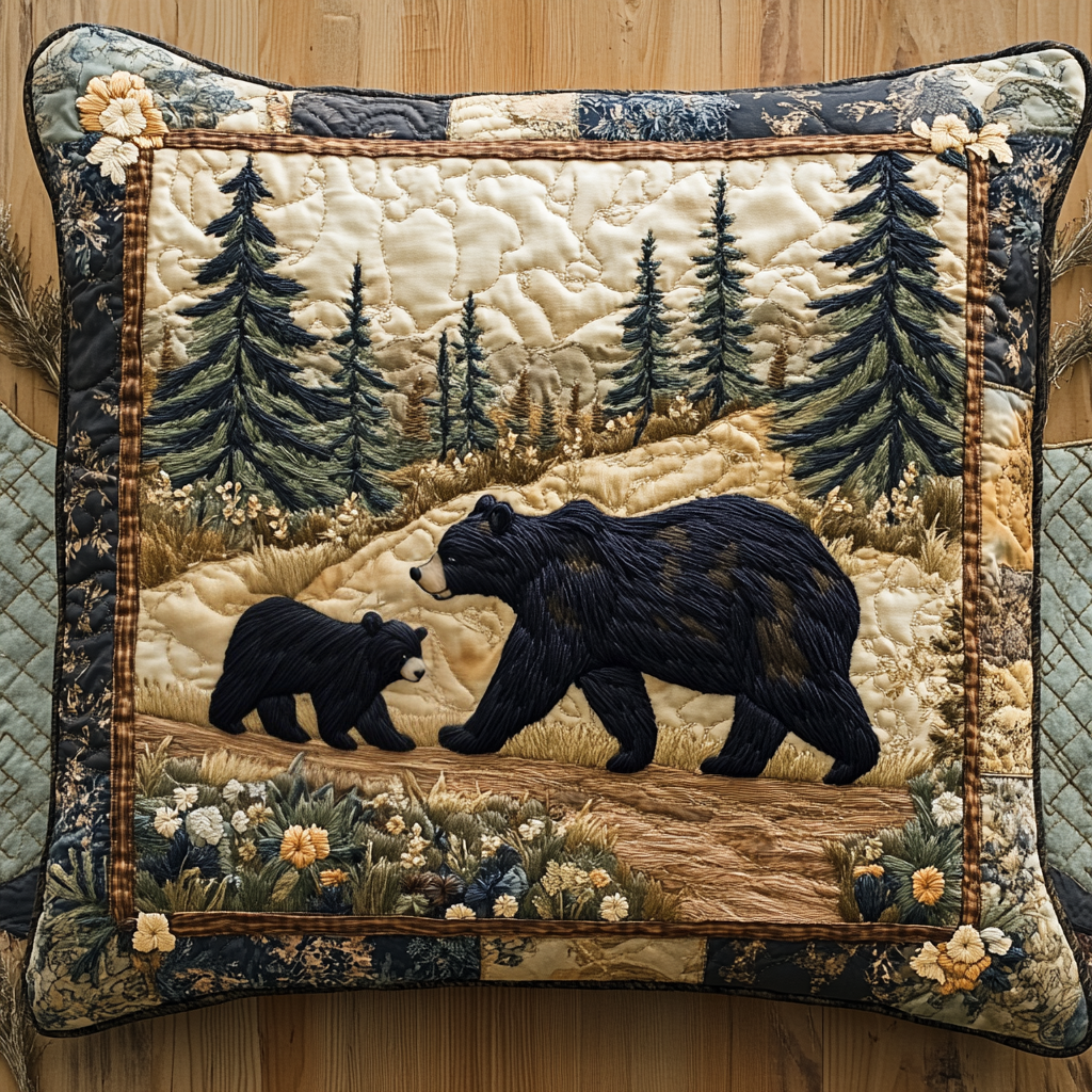 Black Bear Family Quilted Pillow Case NCU0DV4884