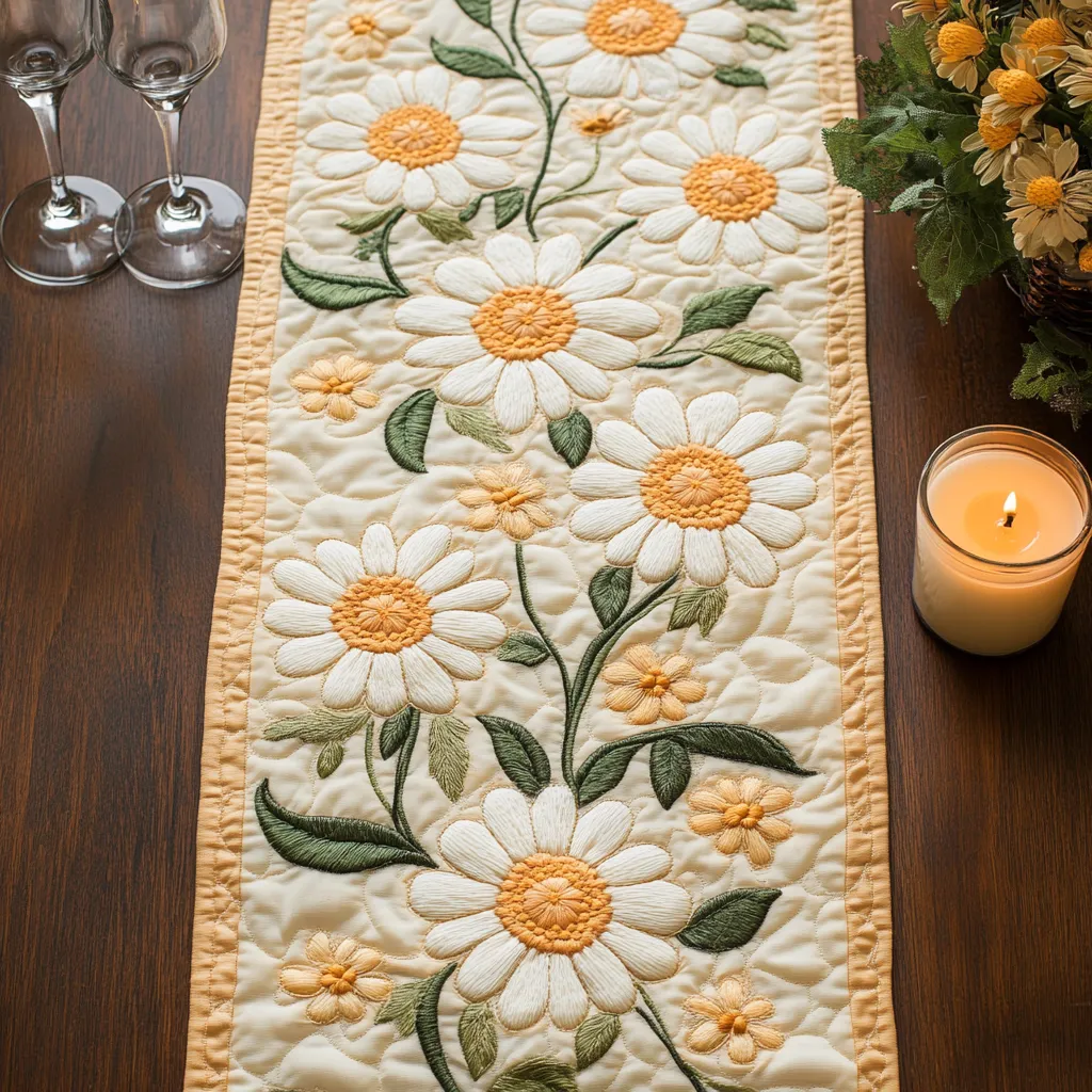 Swirling Flower Pattern Quilted Table Runner