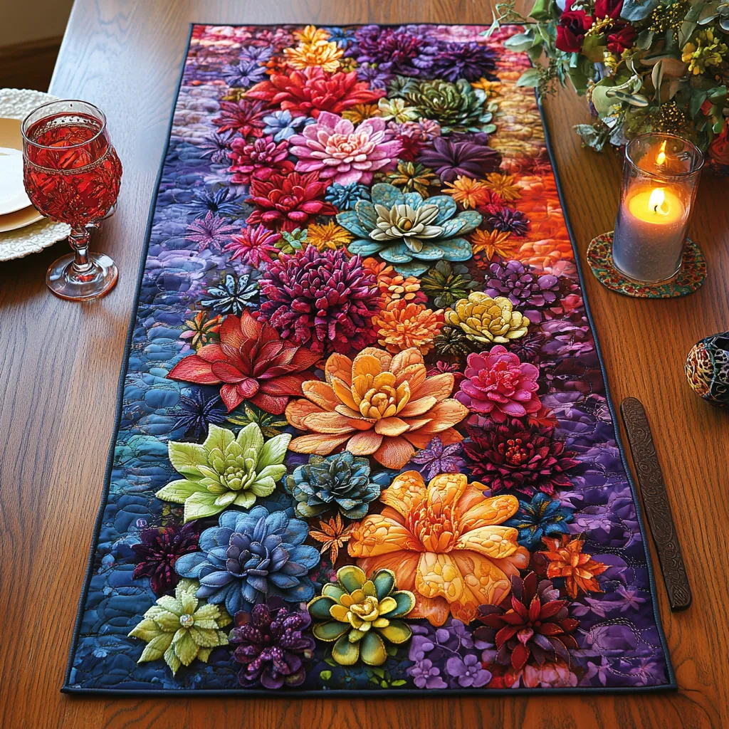 Swirling Flower Pattern Quilted Table Runner