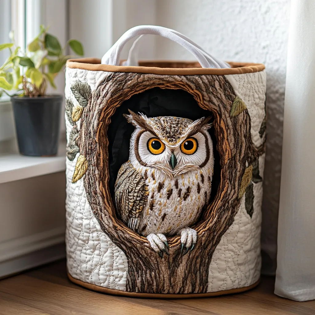 Forest-Themed Cute Owl Quilted Laundry Basket