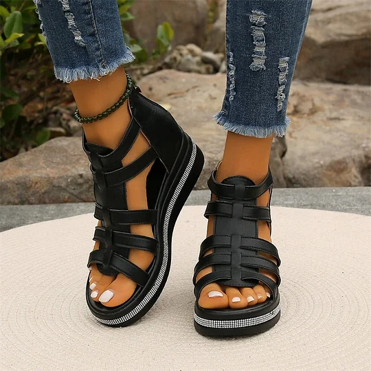 Women's wedge heel rhinestone platform orthotic sandals