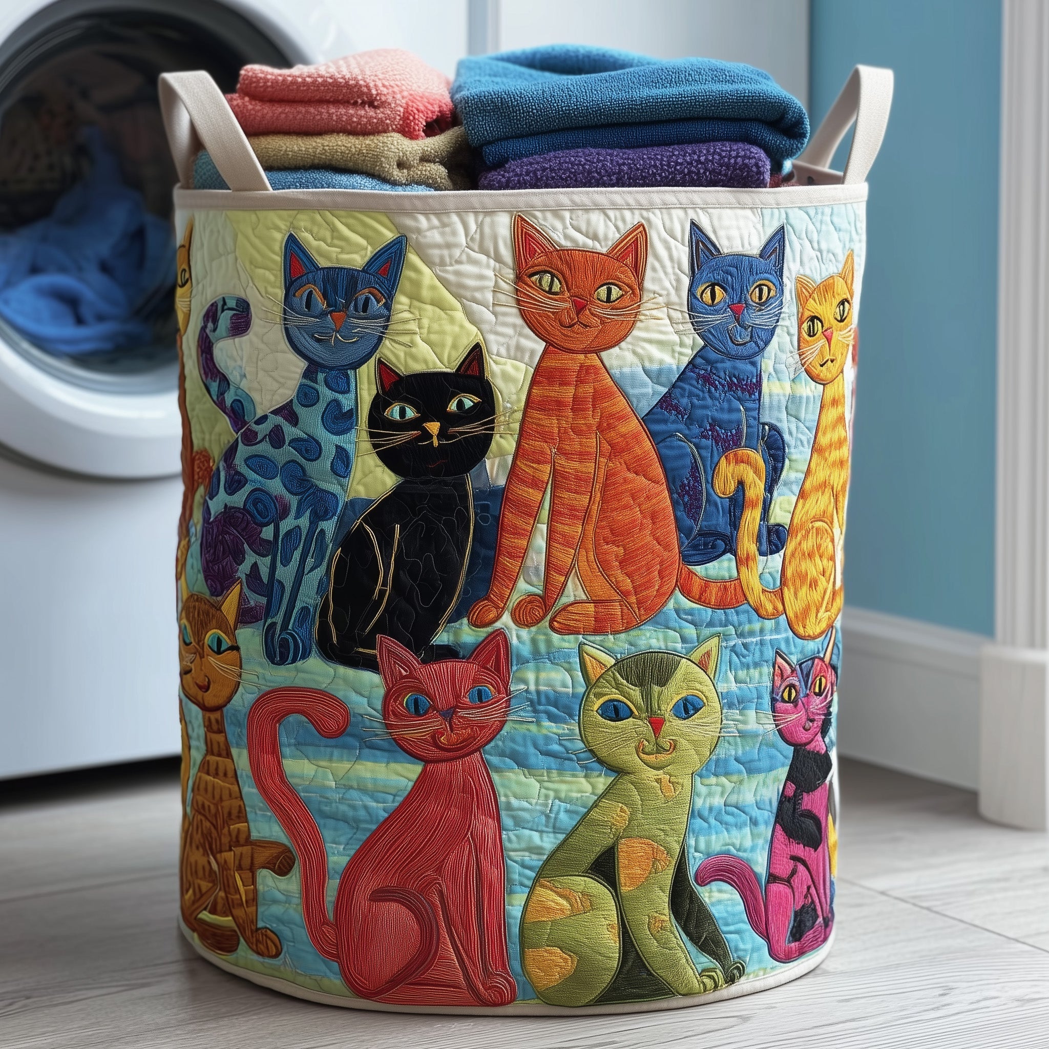 Cat Quilted Laundry Basket
