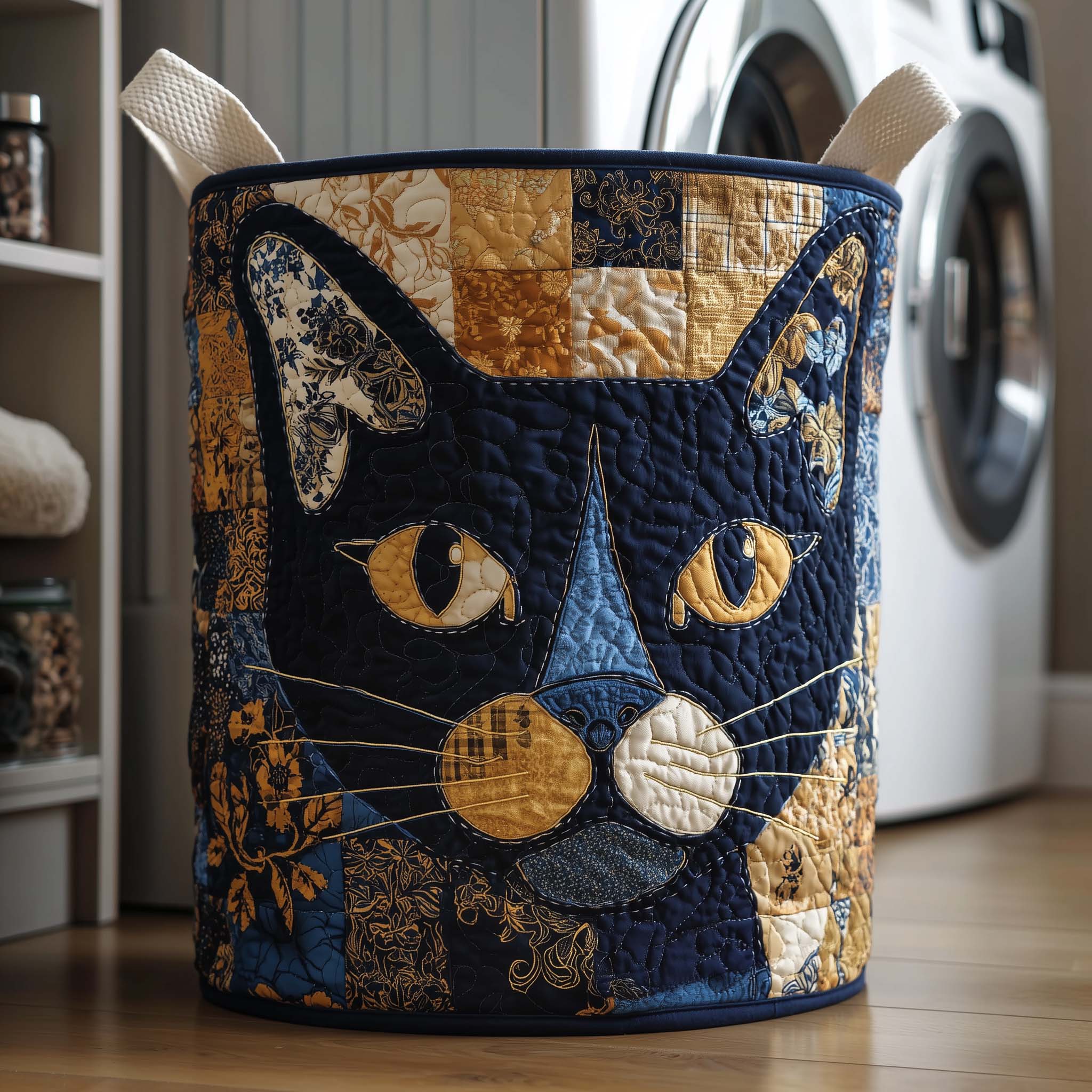 Patchwork Cat Quilted Laundry Basket GFTOQM1725