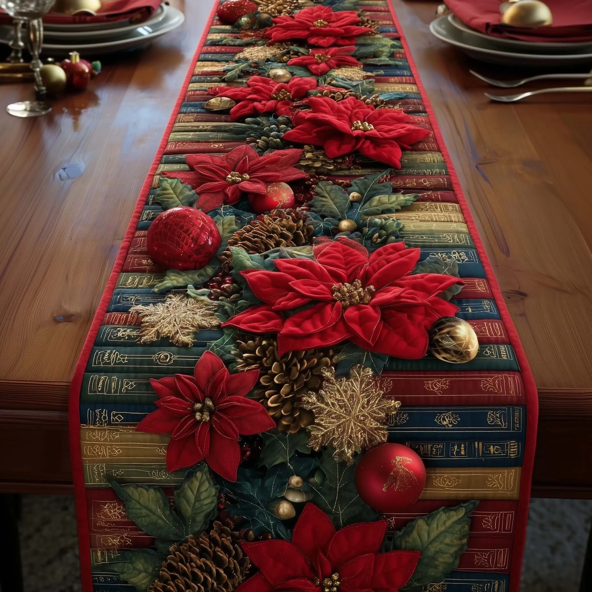 Swirling Flower Pattern Quilted Table Runner