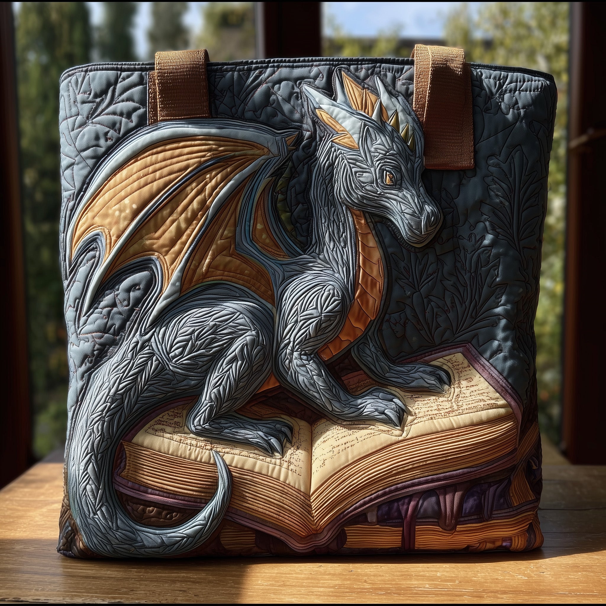Book Dragon Quilted Tote Bag GFTOTL4024