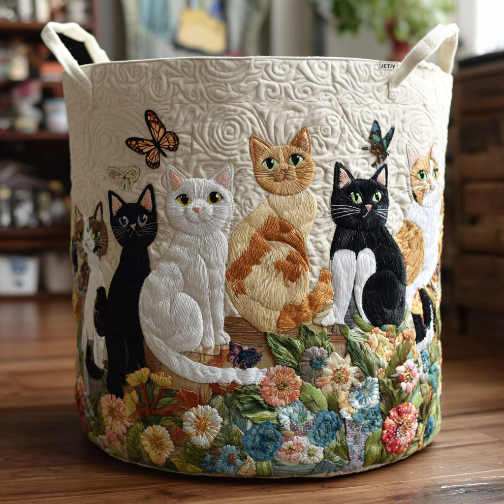 Cat Quilted Laundry Basket