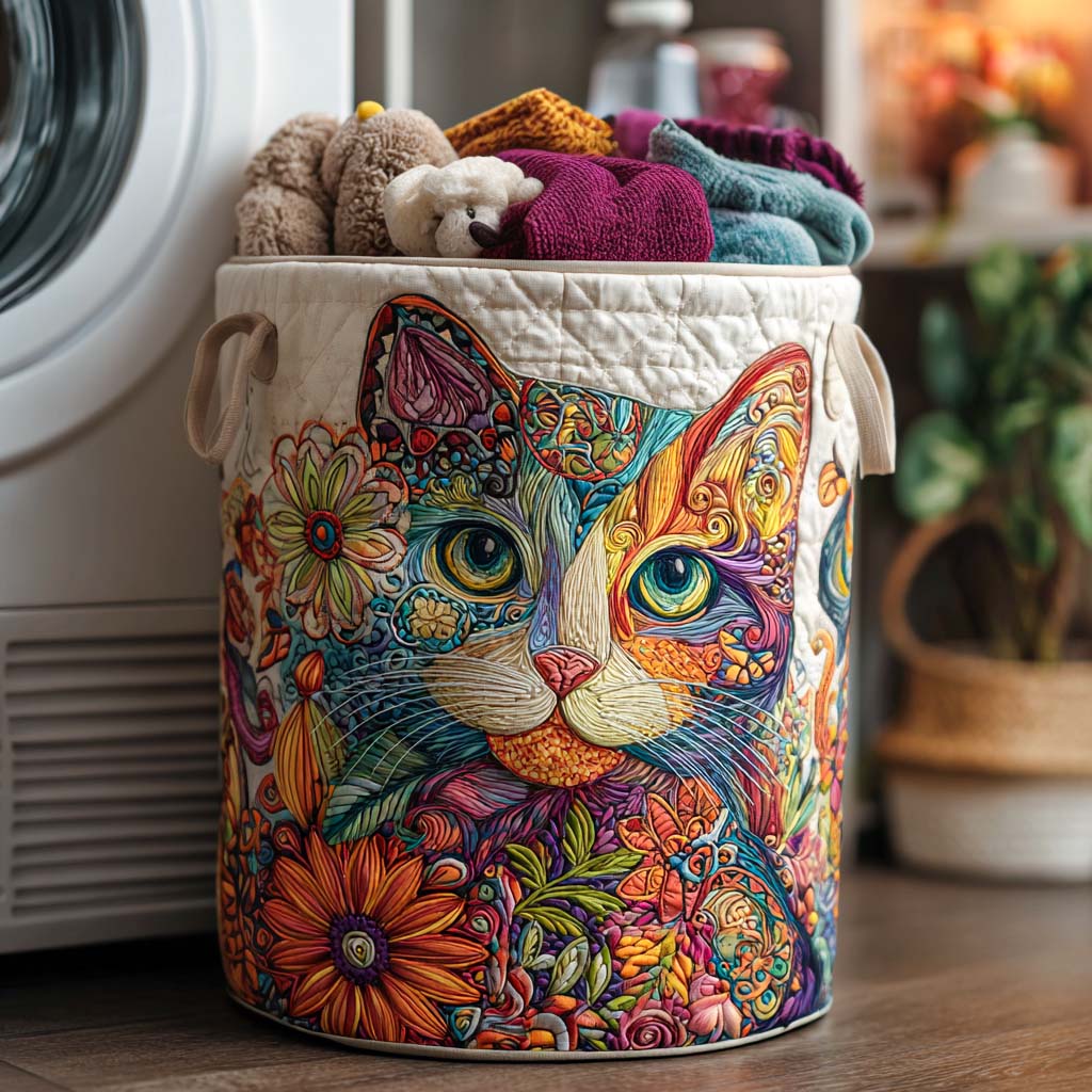 Cat Quilted Laundry Basket