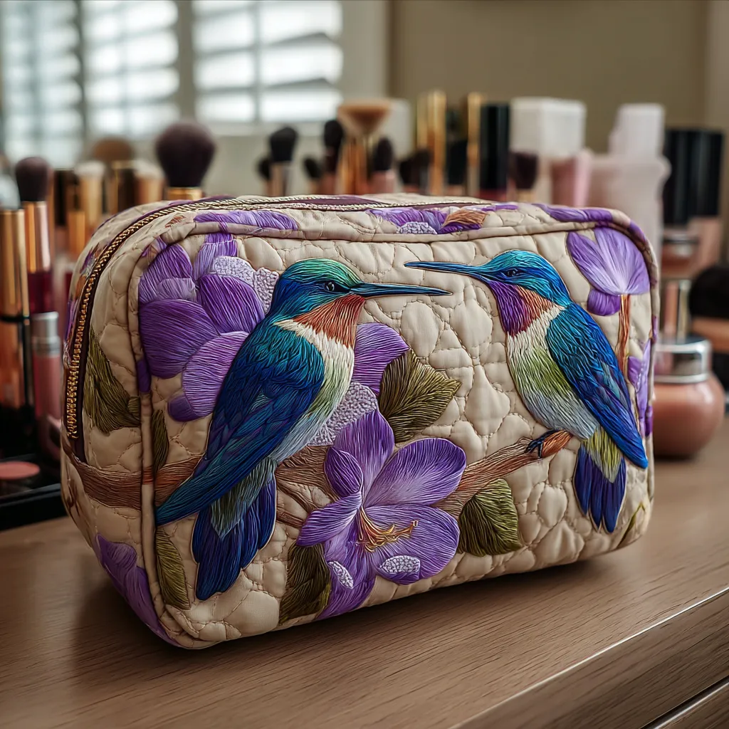 Hummingbird Quilted Makeup Bag NCU0VT288