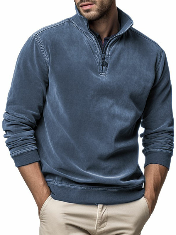 Men's ethnic style printed half-zip plus fleece pure wool sweatshirt