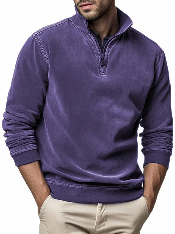 Men's ethnic style printed half-zip plus fleece pure wool sweatshirt