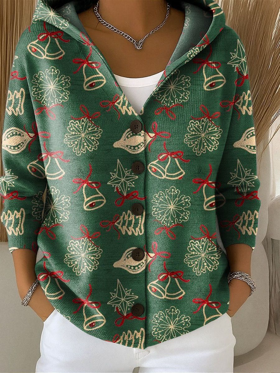Women's Vintage Floral Pattern Art Printed Casual Hooded Button Sweater