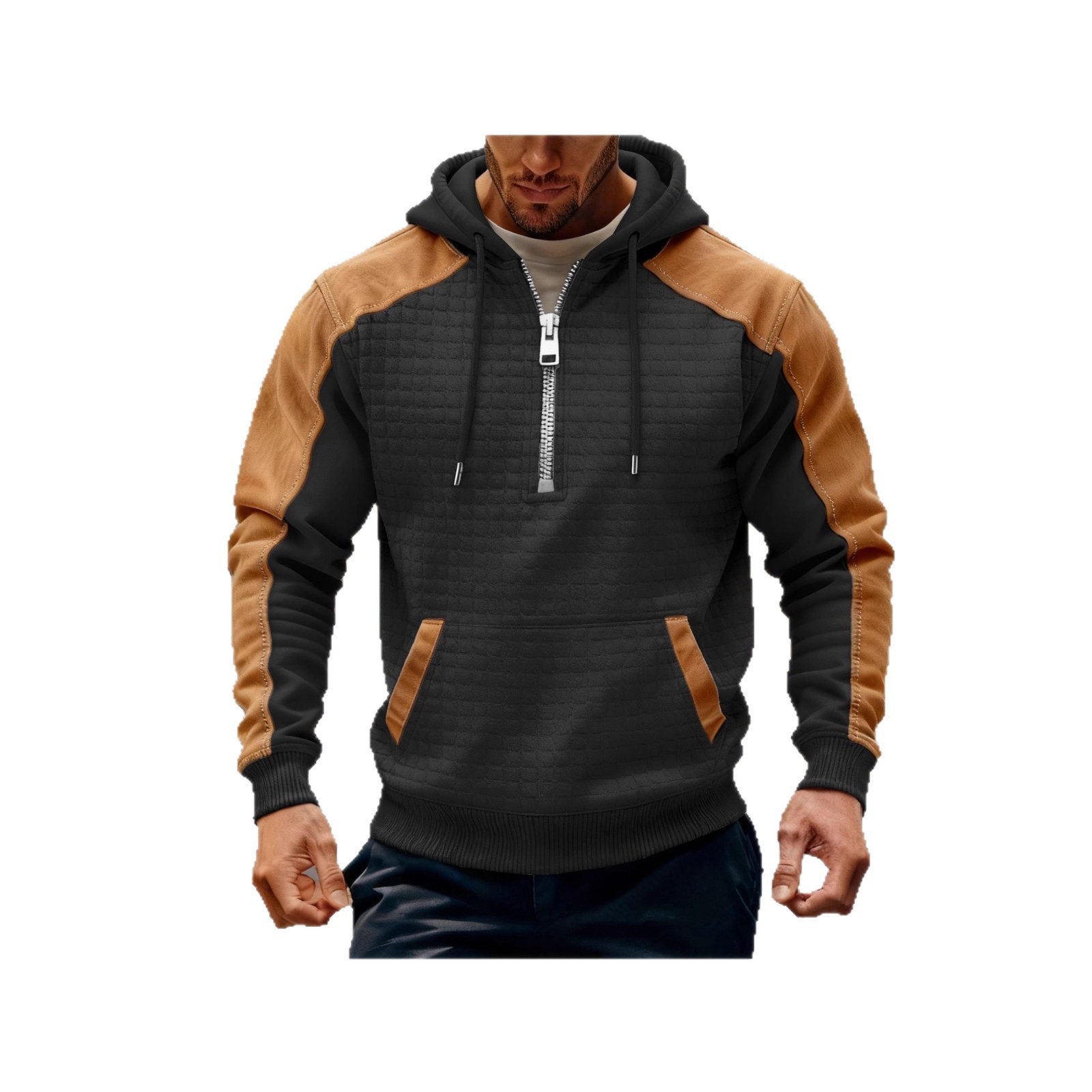 Men'S Color Block Hoodie Fleece Warm Tactical Sweatshirt Pullover Zipper Long Sleeve Men'S Clothing