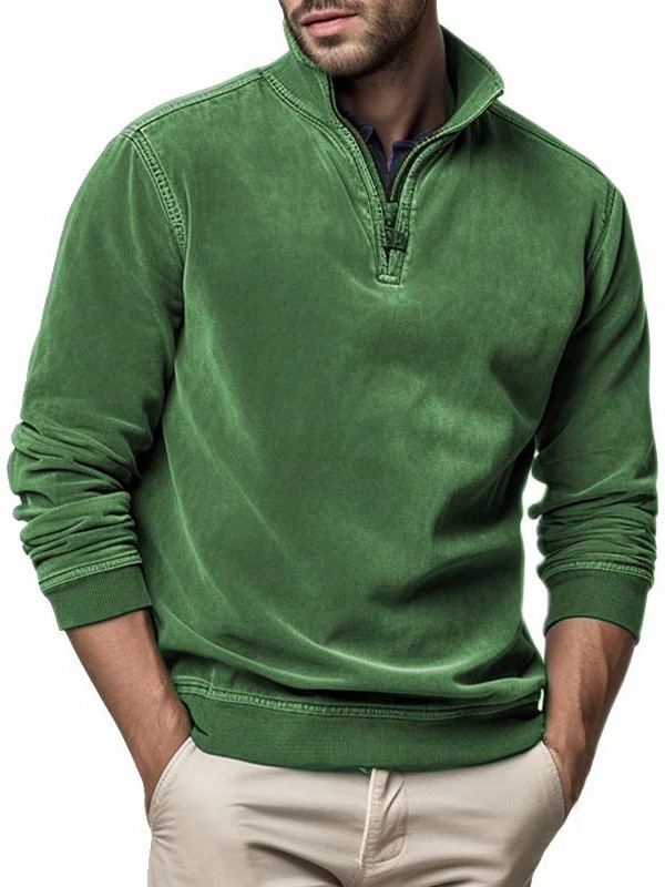 Men's ethnic style printed half-zip plus fleece pure wool sweatshirt
