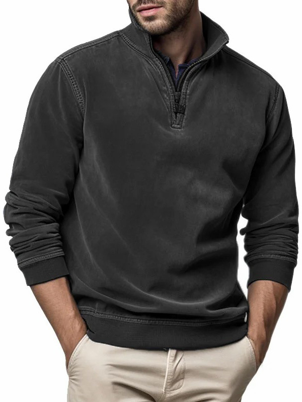 Men's ethnic style printed half-zip plus fleece pure wool sweatshirt
