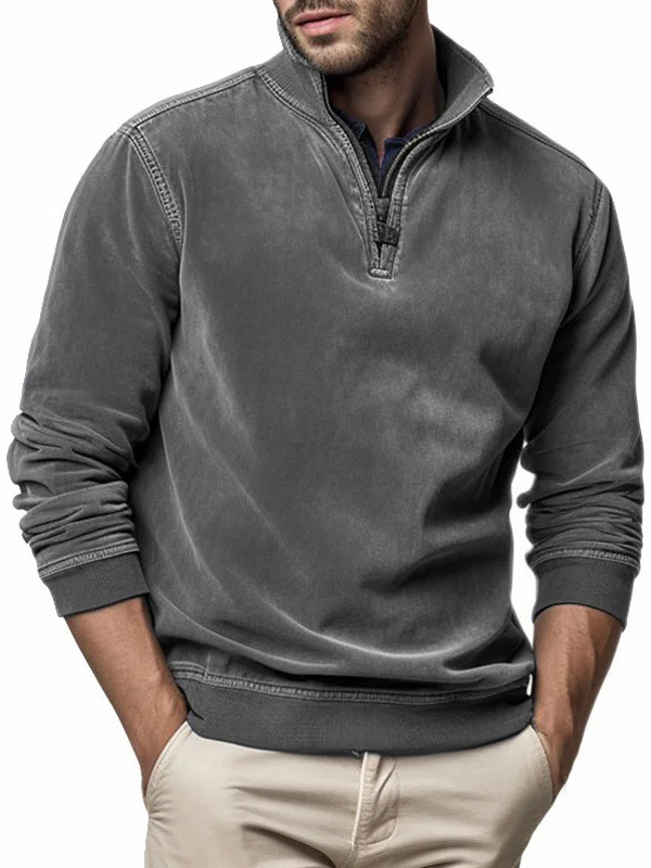 Men's ethnic style printed half-zip plus fleece pure wool sweatshirt