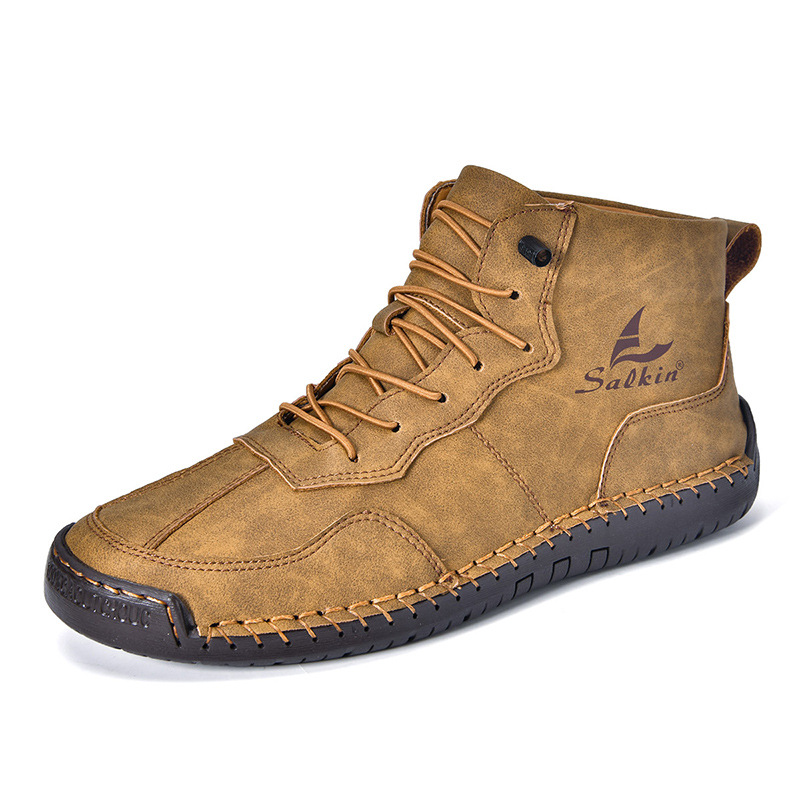 (⏰Limited Time Sale 70% OFF) Men's Orthopedic Comfortable Handmade Leather Boots - Waterproof, Non-Slip, Arch Support, Wide Toe, Shock-Absorbing, Outdoor Leather Boots