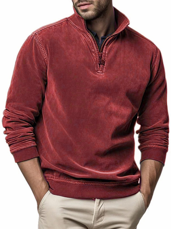 Men's ethnic style printed half-zip plus fleece pure wool sweatshirt