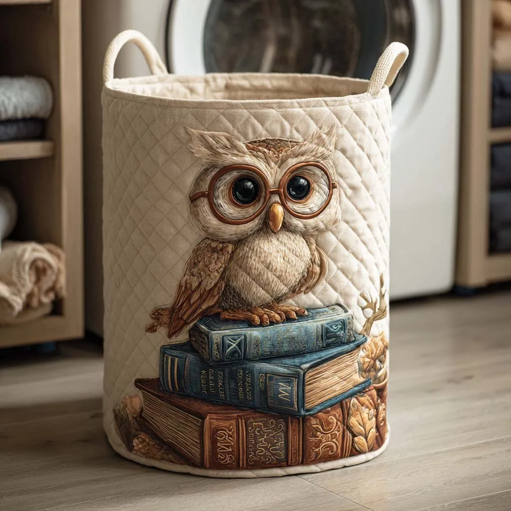 Forest-Themed Cute Owl Quilted Laundry Basket