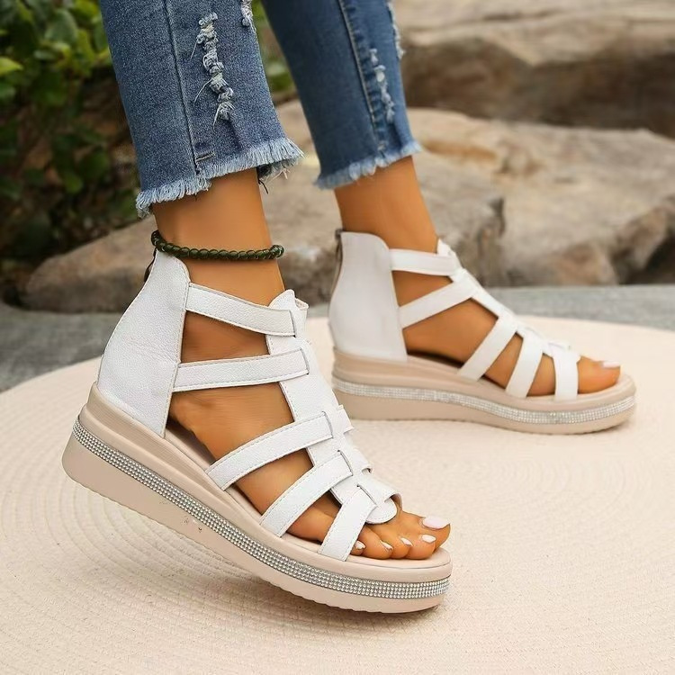 Women's wedge heel rhinestone platform orthotic sandals