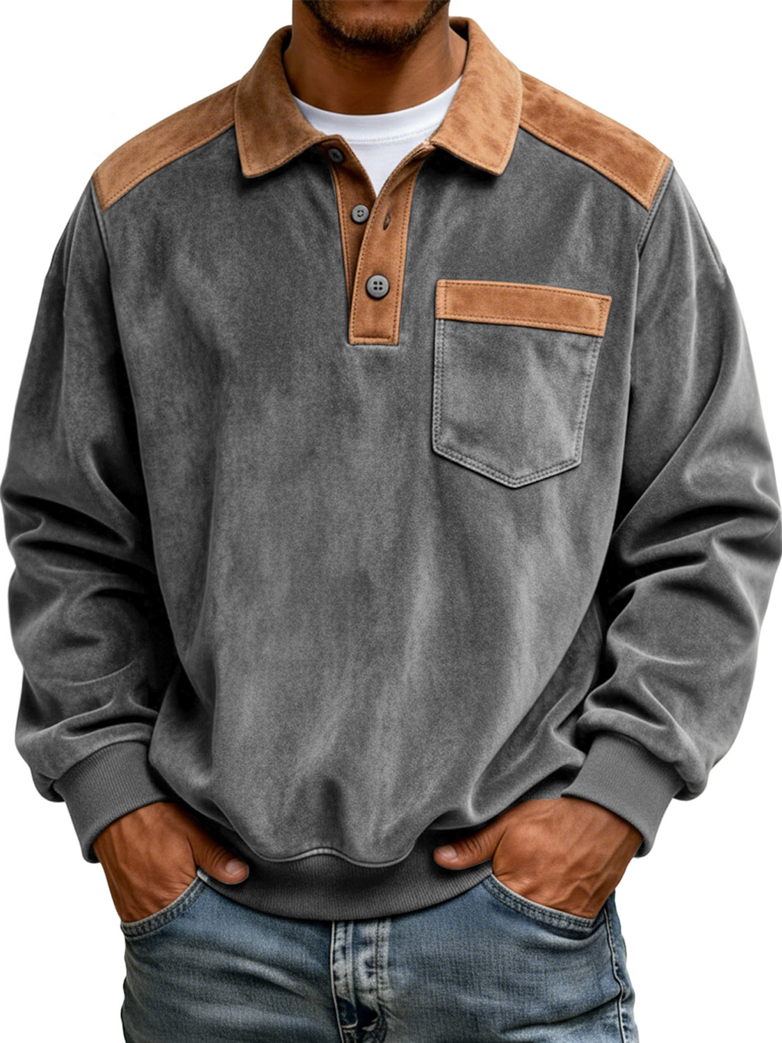 Men's vintage-style sweatshirt with contrasting collar