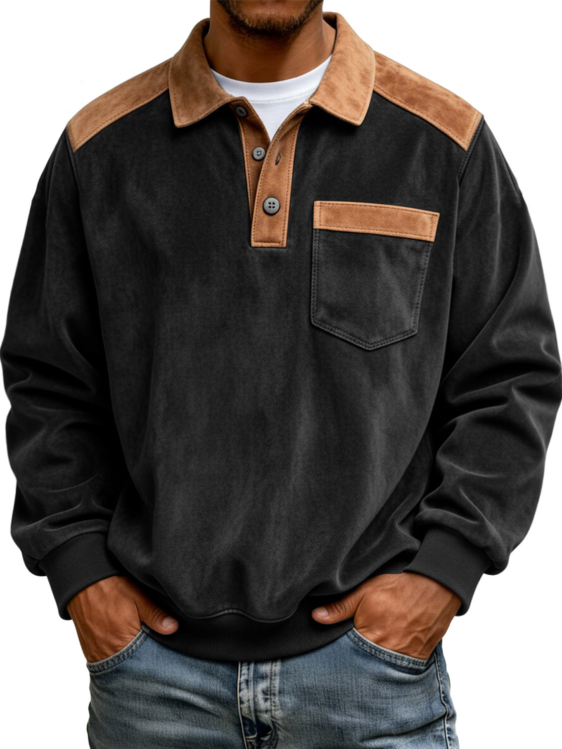 Men's vintage-style sweatshirt with contrasting collar