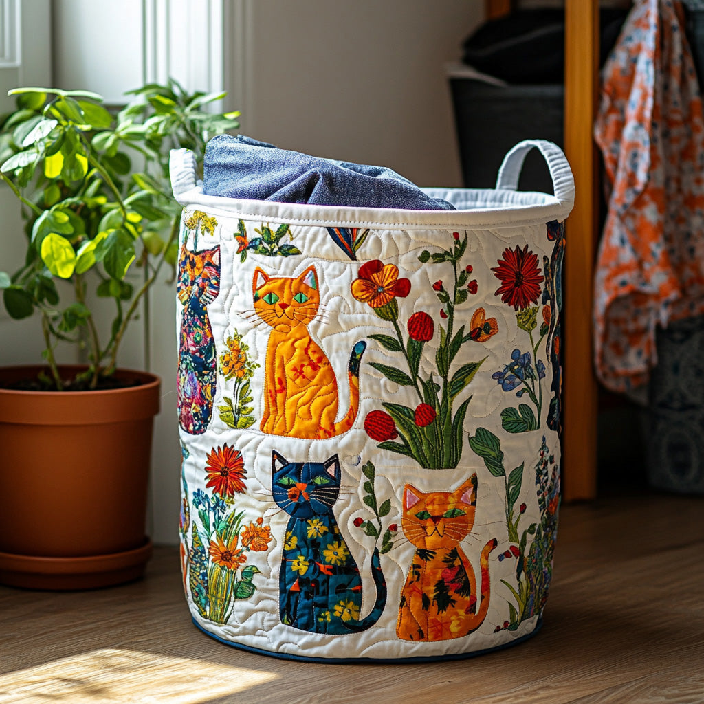 Cat Quilted Laundry Basket