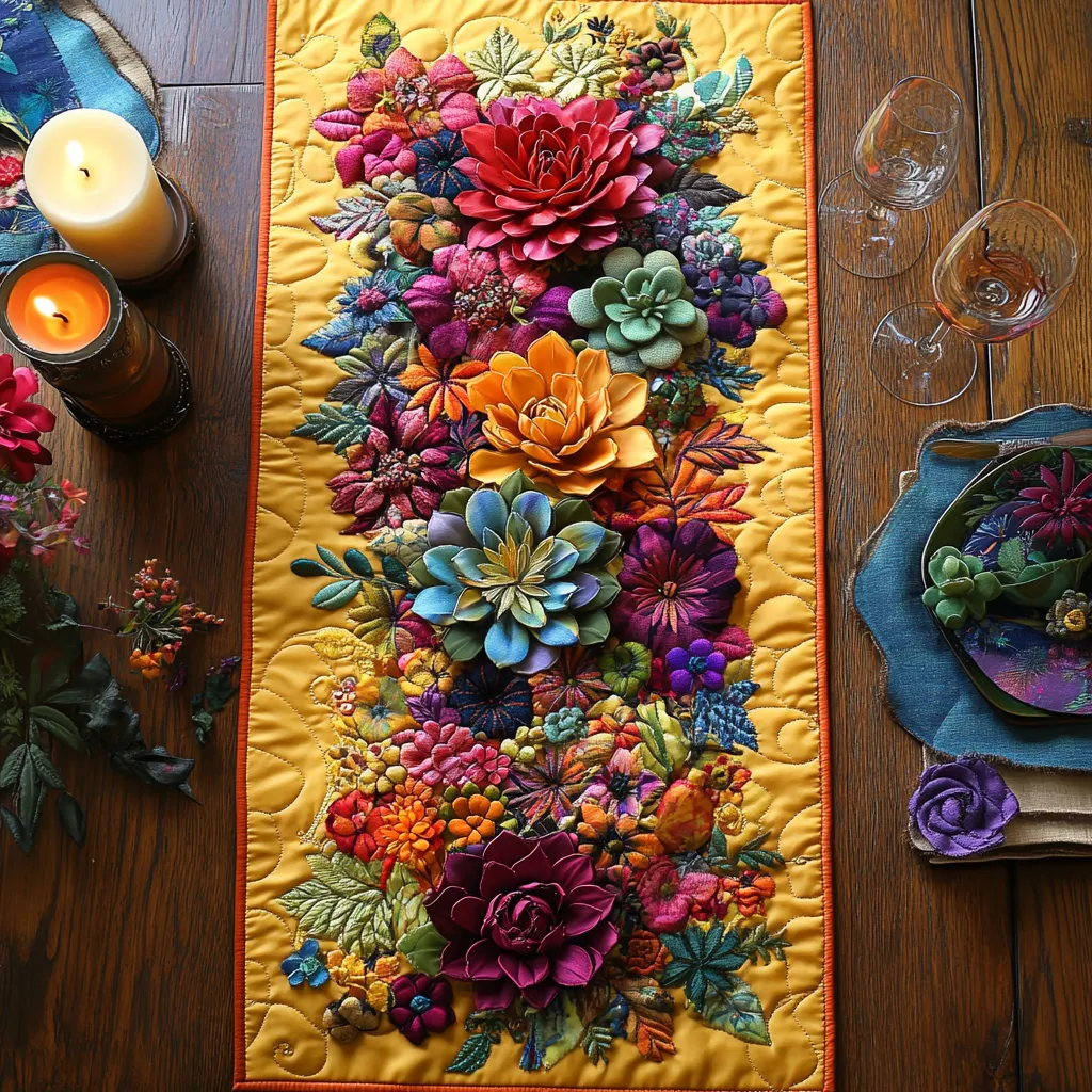 Swirling Flower Pattern Quilted Table Runner
