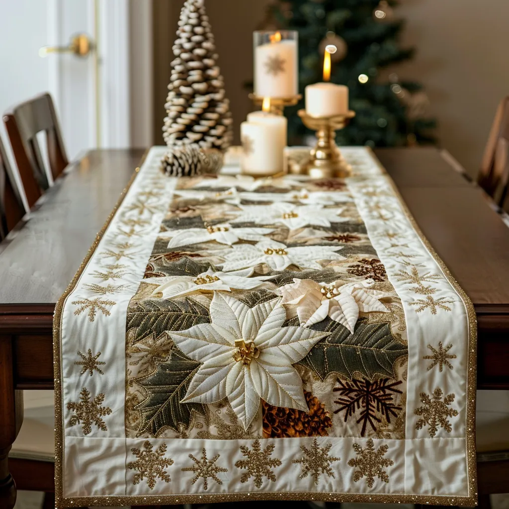 Swirling Flower Pattern Quilted Table Runner