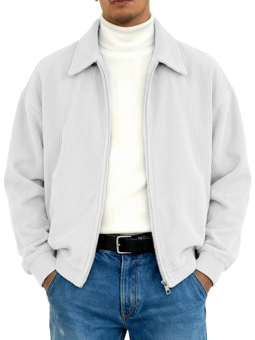 Men's Stylish Vintage Ribbed Fabric Long-sleeved Lapel Motorcycle Jacket