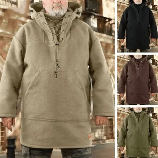 Men's Warm Wool Long Hooded Jacket